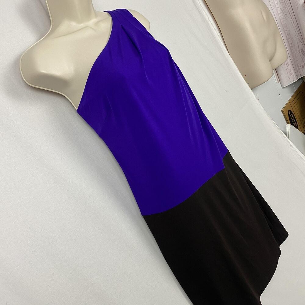 Trina Turk Dress Womens 6 Purple Black One Shoulder Cocktail Party Sheath Glam - Picture 3 of 13